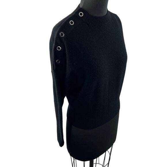 LEWIT Black Cashmere Blend Snap Detail Long Sleeve Crew Pullover Sweater Size XS - Picture 3 of 11